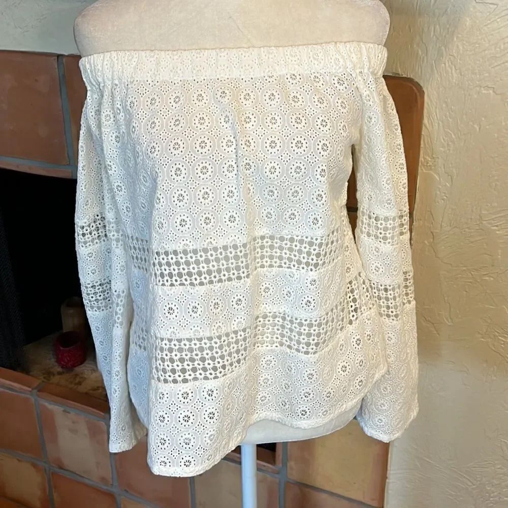 Rebecca Minkoff Coronado Off the Shoulder Lace Eyelet Top, XS!
